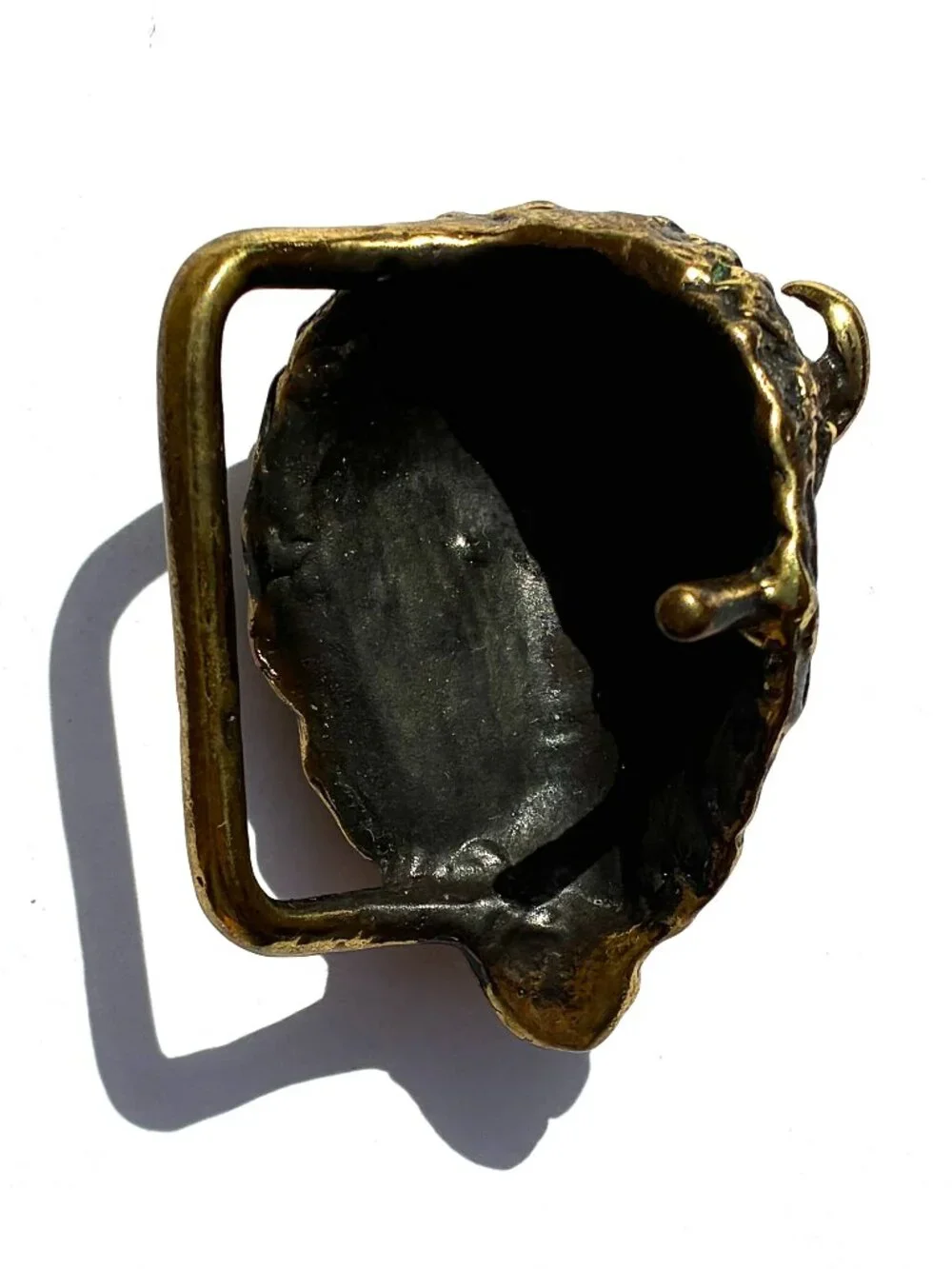 Rare VTG 1970s Omega Solid Brass Bison Head Belt Buckle